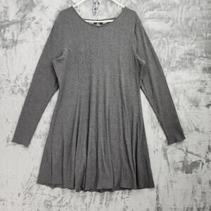 Maurices Dress Womens XXL Gray Ribbed Knit Long Sleeve Mini Lace Up Back Casual